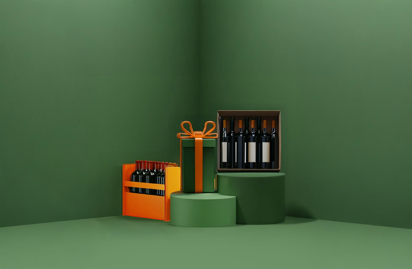 Confezioni regalo di vino per aziende, bottiglie in scatole eleganti con fiocco, idee regalo natalizie